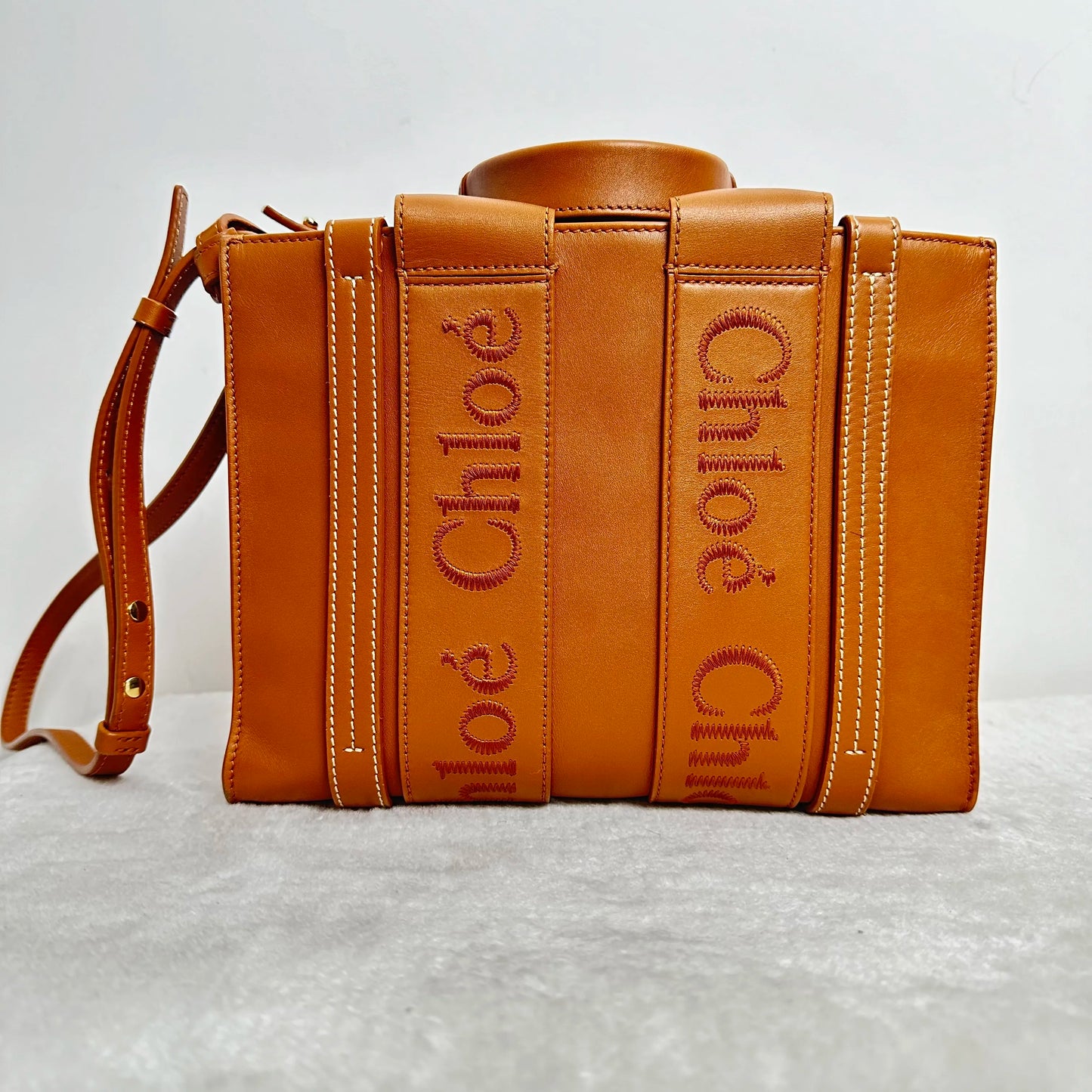 【#317】Pre-owned Chloe Woody Caramel Calfskin Tote Handbag Shoulder Bag BJ2023