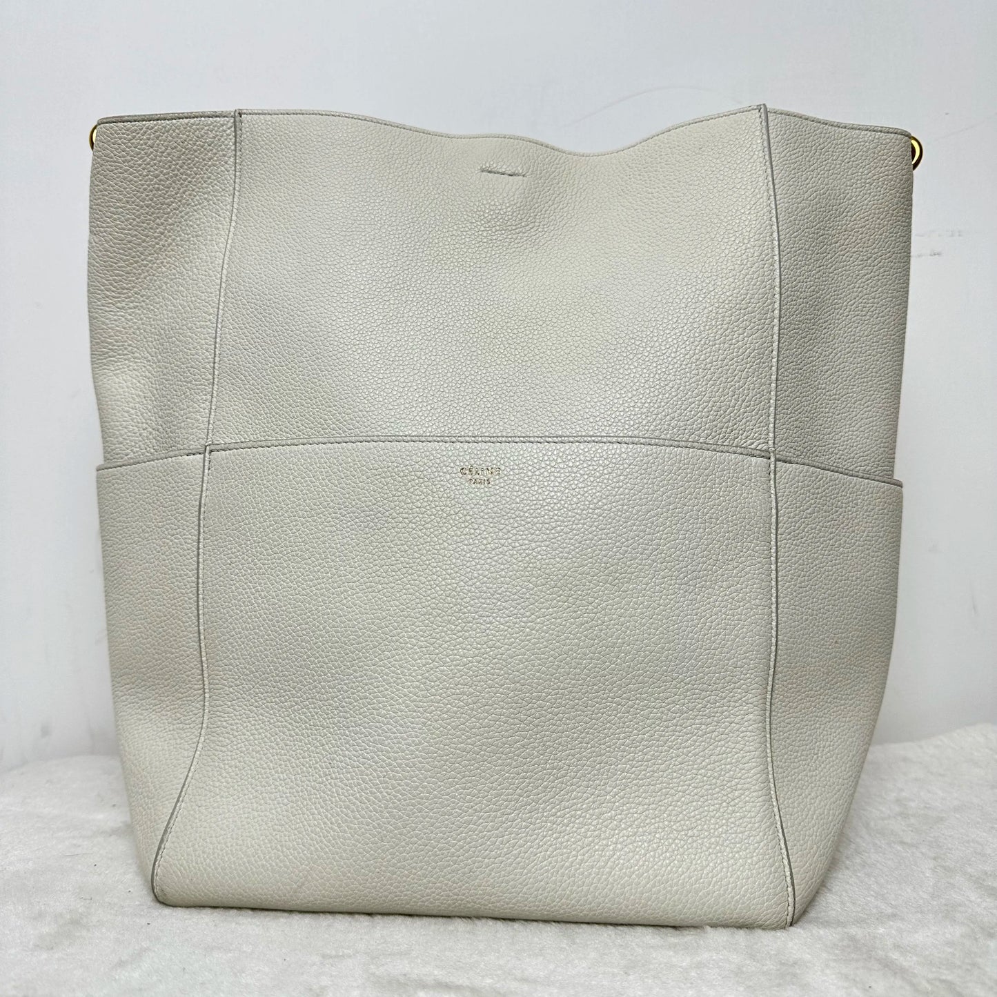 【#322】Pre-owned Celine Sangle Bucket Light Grey Cowhide Shoulder Bag BJ2016