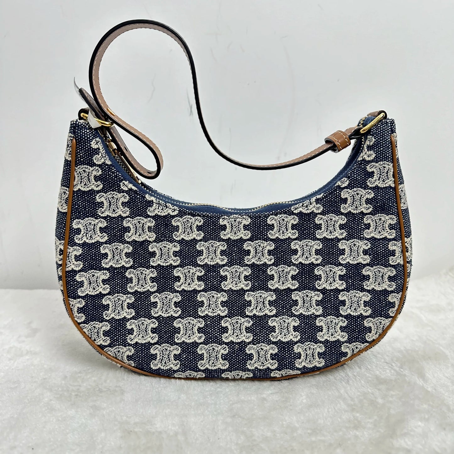 【#263】Pre-owned Celine Triomphe AVA Denim Blue Monogram Embroidery Shoulder Bag Handbag BJ2021