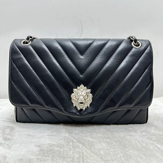 【#271】Pre-owned Chanel Classic Flap Vintage Lion Head V-Stitch Limited Edition Black Silver Cowhide Shoulder Bag Crossbody Bag BJ2010-2011