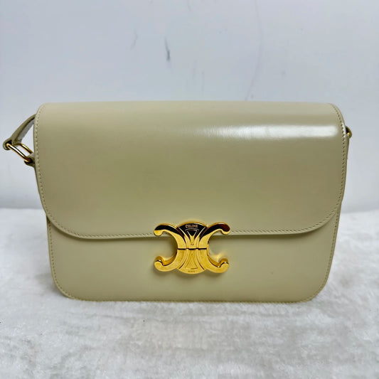 【#264】Pre-owned Celine Triomphe White Cowhide Shoulder Bag Handbag BJ2023