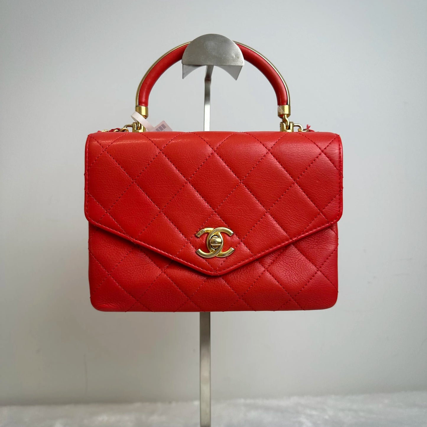 【#215】 Pre-owned Chanel Accordion Bag Coral Red Cowhide Handbag Crossbody Bag BJ2018-2019