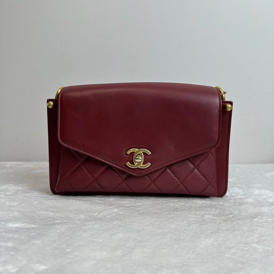 【#224】Pre-owned Chanel 19B Red Gold Messenger Bag Cowhide Shoulder Bag Crossbody Bag BJ2019