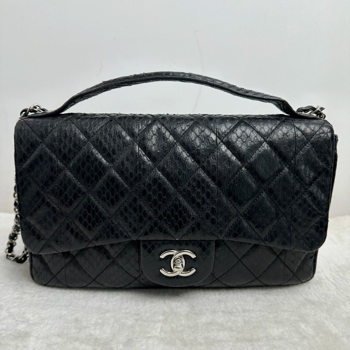 【#251】Pre-owned Chanel Classic Flap Black Python Handbag Shoulder Bag Crossbody Bag BJ2014-2015