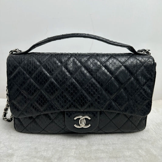 【#251】Pre-owned Chanel Classic Flap Black Python Handbag Shoulder Bag Crossbody Bag BJ2014-2015