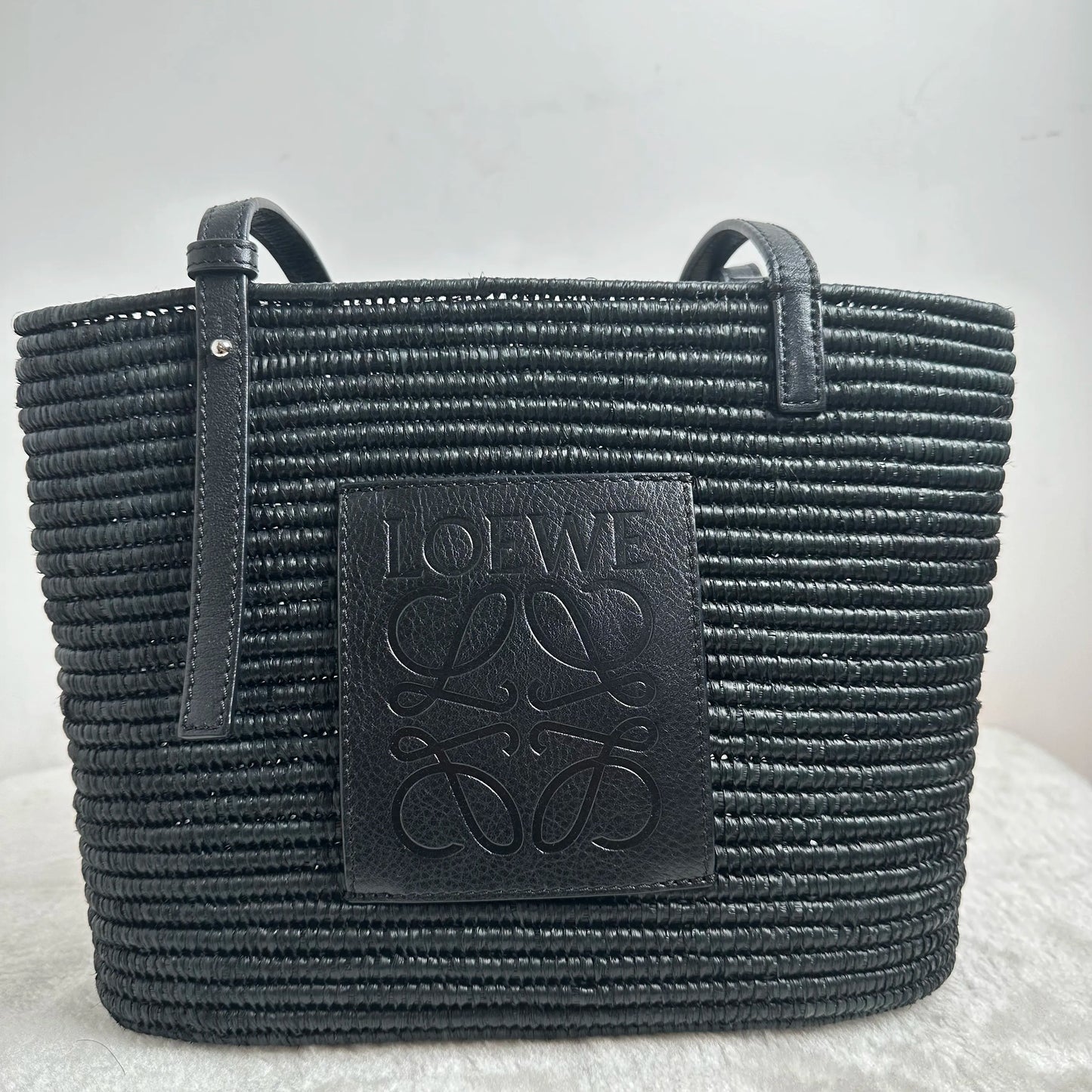 【#345】Pre-owned Loewe Basket Raffia Black Tote Handbag BJ2022