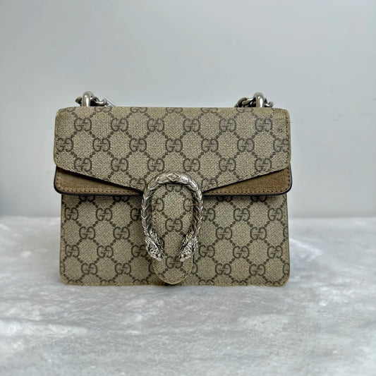 【#240】Pre-owned Gucci Dionysus Chain Bag Beige Suede & Canvas Shoulder Bag Crossbody Bag BJ2015